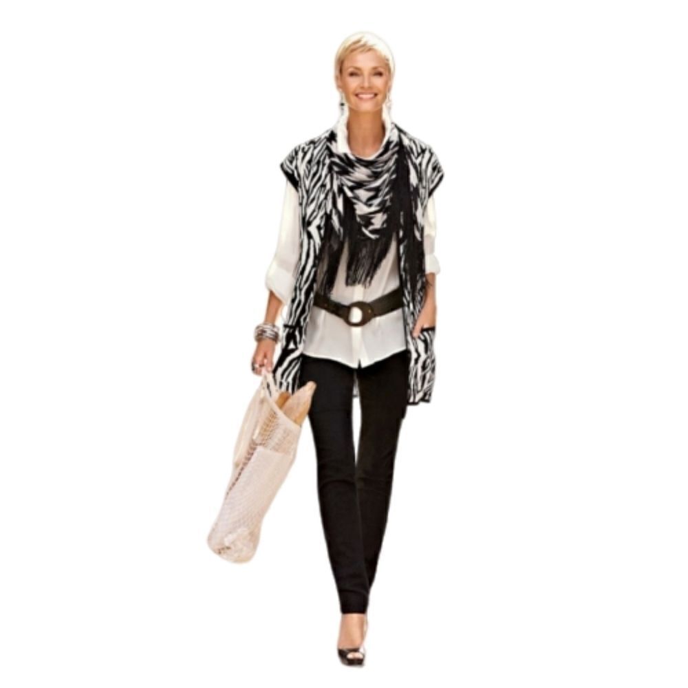 Chicos Maggie Zebra Stripe Open Front Vest‎ 0 Sm/4